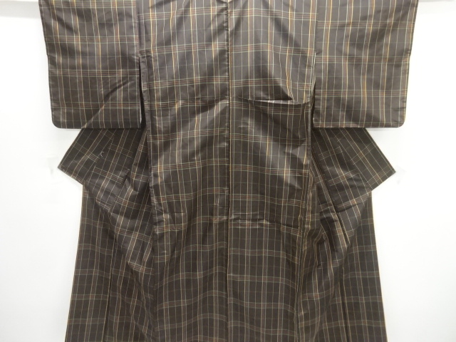 JAPANESE KIMONO / ANTIQUE KIMONO / SILK / OSHIMA TSUMUGI / WOVEN GRID